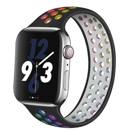 Solo løkkestropp for Apple Watch Band 44 mm 40 mm 38 mm 42 mm pustende silikon elastisk belte armbånd Iwatch Series 3 4 5 Se 6 pride black 42mm or 