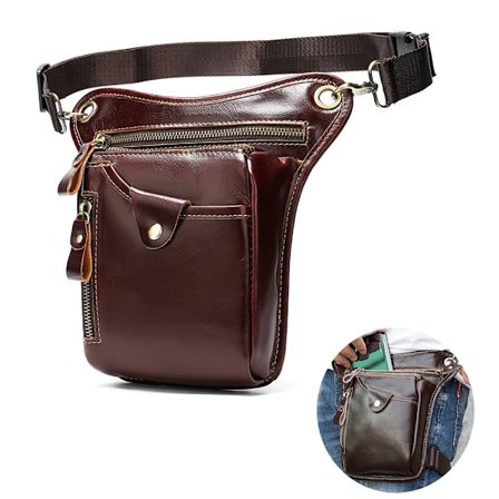 Ekte skinn herre belteveske Fanny Pack midjeveske belte menn skinn rumpevesker pengebelte skulder vesker for menn midjepakke (rødbrun)