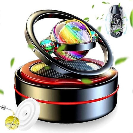 Luftrenser til bil, solcelledrevet interiørprodukt, roterende interstellar ornament til midterkonsollen Sort