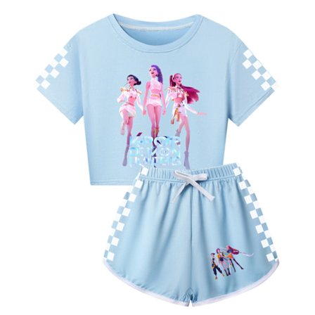 Flickors Koreansk Stil Devil Hunter Träningsdräkt - Kortärmad T-shirt och Shorts Set