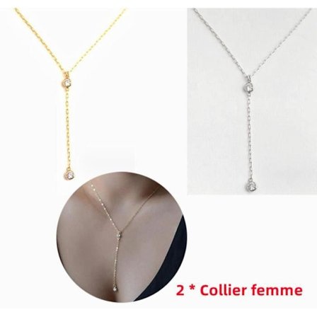 Halsband - Dam - Strasshänge - Silver - 45+5 cm - 2 stycken