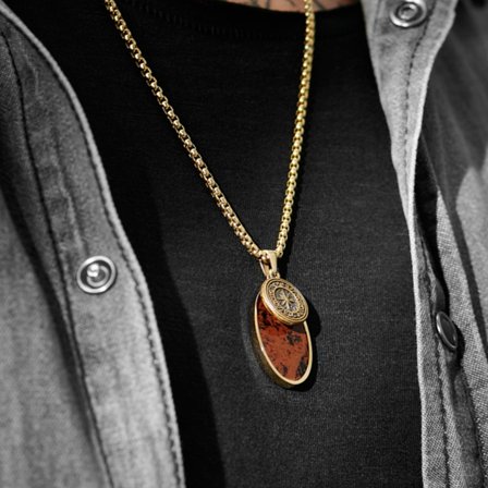 Orisun Atlas Mahagoni Obsidian Halskette für Männer - Edelstahlketten