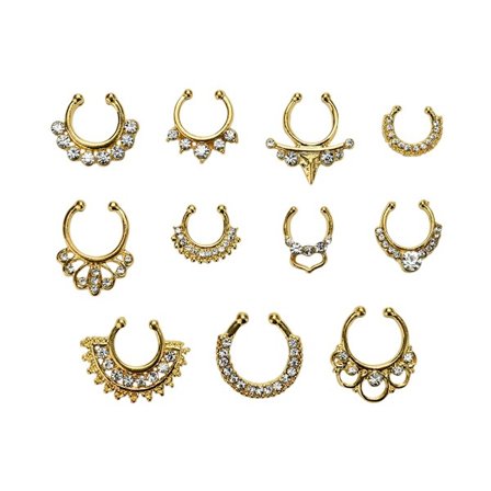 Berlocker Fake Septum Clicker Crystal Nose Ring Gold