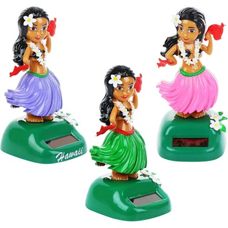 3-pakke solcelledrevet Hula-jente Bobble Shaking Head Doll Bil Dashbord Dancing Figur Toy Hawaiian Hula Shaking Head Dancer Figurine for Bil Interiør 