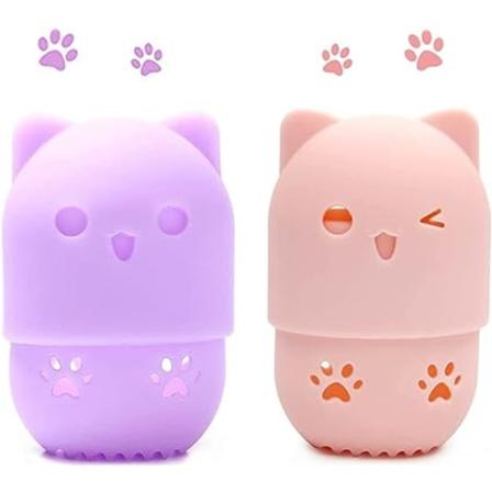 2 stk. katteformet silikonesvampe til makeup, katteformet svampeholder, Wa