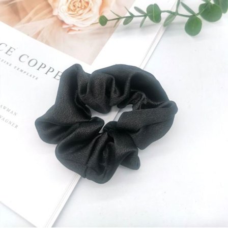 Satin Silk Hair Tie Elastiska Scrunchies SVART black