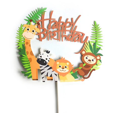 Kakepynt med dyr, gutt bursdagskakepynt, jungelkaker