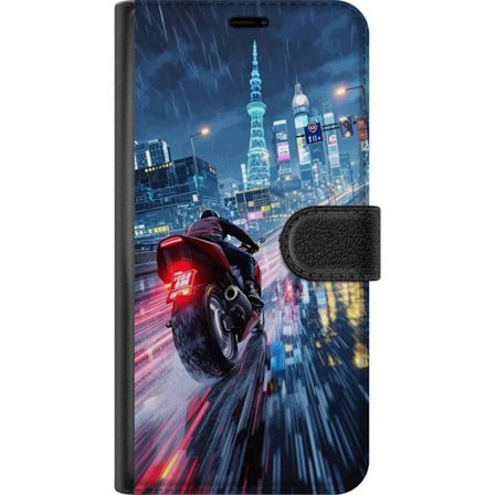Kompatibelt Lommeboketui til Nothing Phone (2) Motorcycle i regntungt bymiljø futuristisk nattillustrasjon med neonlys fart og cyberpunk følelse