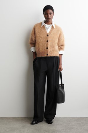 COS Women's Mohair-Wool V-Neck Cardigan in Beige