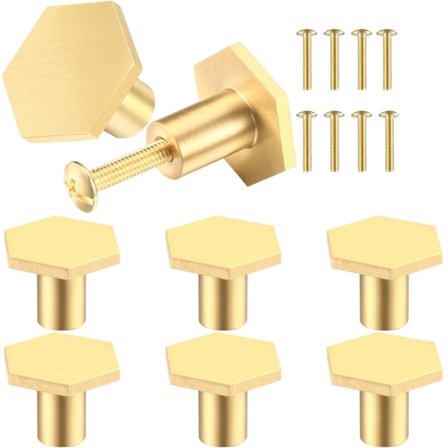 8 stk. massive messing skap knotter, sekskantede dørknotter, gull kommode skuff håndtak knotter, for skap, skap, kommode skuff, bad, kjøkken - 22*18 