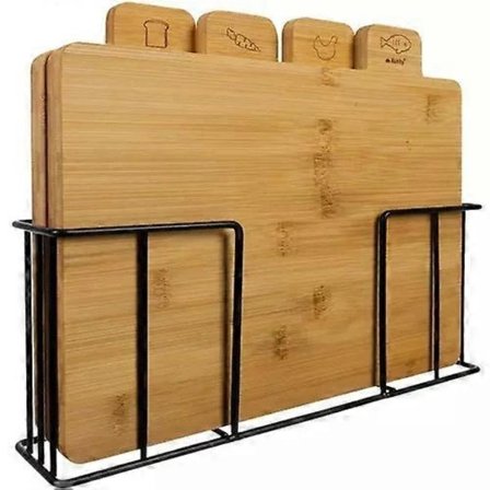 Skærebræt med stativ - Bambus - 5 dele