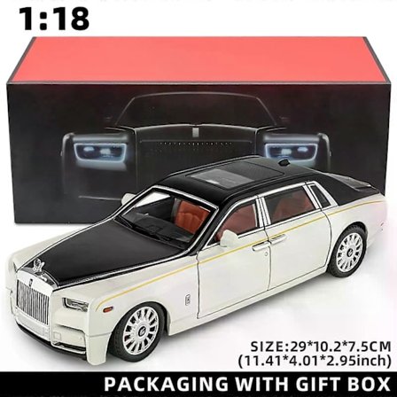 1:18 Rolls-Royce Phantom Modellbil, sinklegering, trekk tilbake leketøy, støpt bil med lyd og lys, realistisk modellleketøy