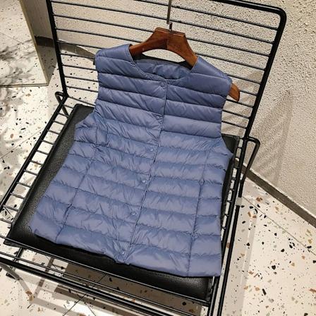 2023 Ny Dame Ærmeløs Dunjakke Forår Vinter Kvinde 90% Hvid Andedun Ultra Let Pakbar Varmt Dunforing Vest Haze blue 4XL