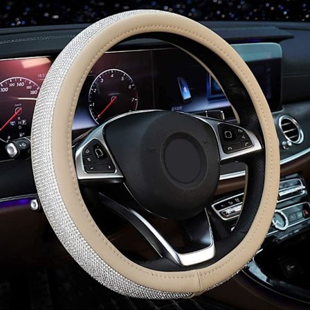 Bling Bling kristall diamant läder rattöverdrag bil rattfodral tillbehör, beige