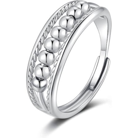 Angstring for kvinner, Fidgetring i sterlingsølv, Justerbare perleringer Angstringer, Stressreduserende spinnerringer for menn og kvinner