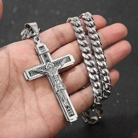 Krucifix Jesus Kors Halsband Hänge i Rostfritt Stål Multilayer Jesus Kristus Krucifix Halsband Hög Kvalitet (stil2)