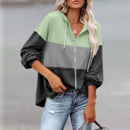 Kvinnor Färgblock Med Fickor Sweatshirt Full Zip Baggy Hoodies
