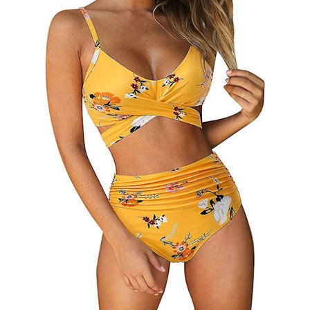 Dame Criss Cross Push Up Badedrakt Topper Magekontroll Halter Bikini Høy Livet Badetøy Todelt