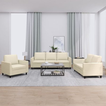 Soffgrupp med dynor 3 delar gräddvit konstläder