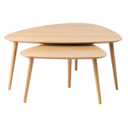 Adda dreieckiges Couchtischset 2er Set in Eiche Natur, skandinavischer Stil mit natürlicher Holzmaserung, platzsparende Satztische, 45/41cm