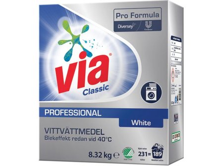 VIA Tvättmedel Pro Formula White 8,32kg - Lyreco - Städ och hygien - Tvättmedel och klädvård - Tvättmedel