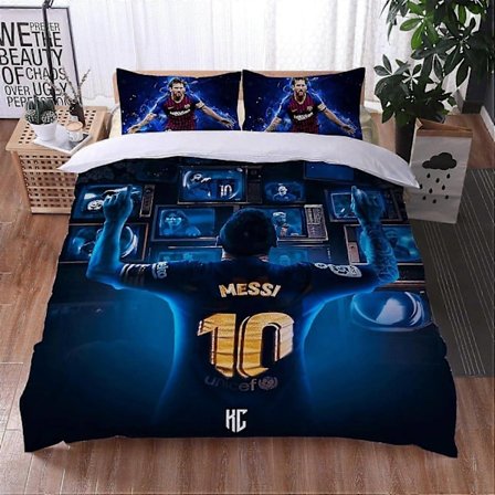 y1893 Sengetøj 3 Dele Dynebetræk 2 pudebetræk Lionel Messi Trykt Sengetøjssæt Superblødt Polyesterbetræk med Lynlås Børn Voksen-WELLNGS