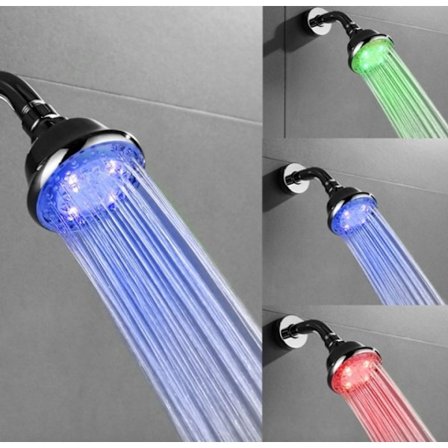 Brusehoved med temperaturstyret LED-belysning