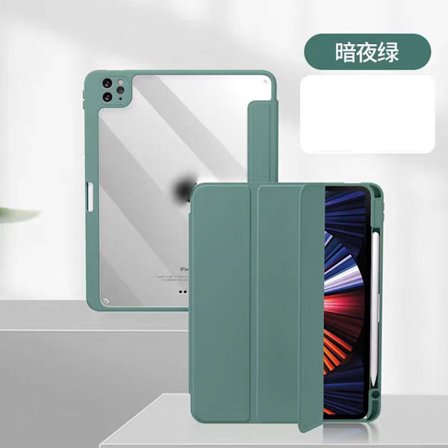 Stilig deksel til iPad ensfarget 2024 Pro 11" mørkegrønn magnetisk pennholder