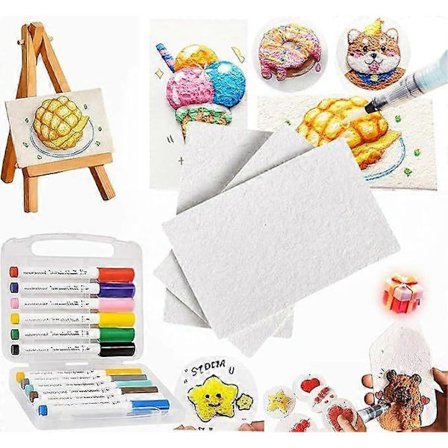 Magisk Puffy Paint Art, 3D Tegning Magisk Lærred Svamp, Puffy Popcorn Magisk Skum Tekstur Malersæt med 10 Skum Papir og 12 Tuscher, DIY Boble