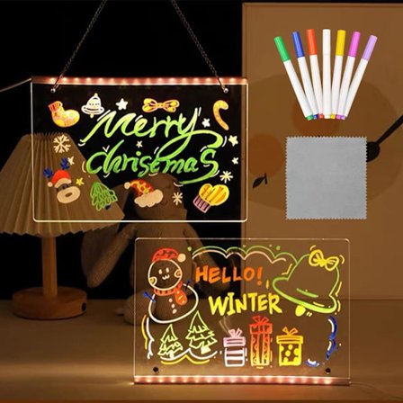 Färgglad LED Whiteboard, Belyst Akryl Whiteboard, Lysande Akryl Anslagstavla, Lysande Whiteboard med Ställ, Glittrande 40 x 30 cm
