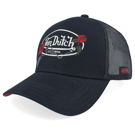 Von Dutch - Černá trucker Kšiltovka - Screen Print Rose Black A-Frame Trucker @ Hatstore