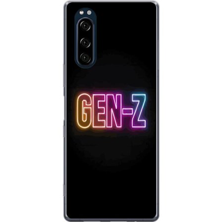 Yhteensopiva Puhelinkuori Sony Sony Xperia 5 Neontext Gen Z värikkäässä valossa tummaa taustaa vasten modernissa digitaalisessa tyyliissä