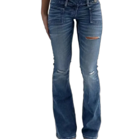 Blå bootcut jeans med slitningar