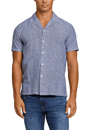 Lindbergh Casual Linen Blend Resort S/S Skjortor Herr Blå S