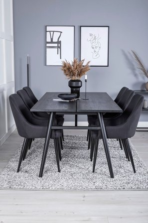 Venture Home - Spisegruppe Saltö inkl. 6 spisebordsstole Pia - Sort - Spisebordssæt 6 personer - Fra Homeroom