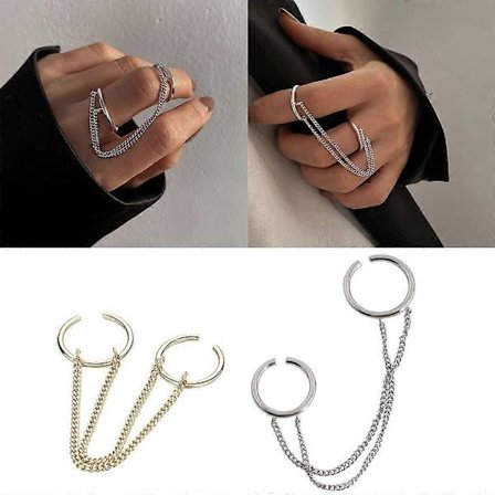 Coolt Dubbelt Ringset med Kedjedetalj Trendiga Fingerringar för Hip Hop-älskare Guld[PL]