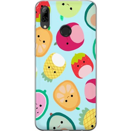 Yhteensopiva Puhelinkuori Huawei P smart 2019 Kawaii-hedelmien kuvioita, kuten mansikkaa, sitruunaa, ananasta ja avokadoa vaaleansinisellä taustalla