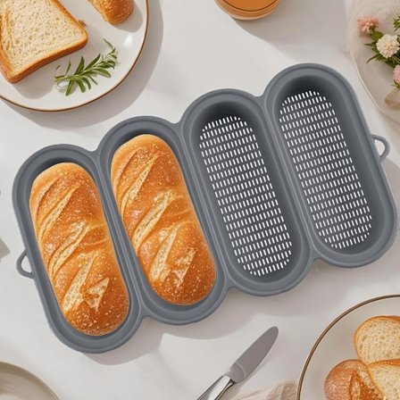 4-roms brødform, non-stick og varmebestandig for baking av hjemmelaget surdeigsbaguette, hoagie og boller, multifunksjonell bakeform