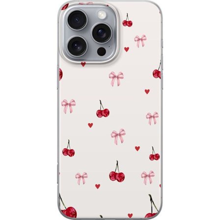 Yhteensopiva Puhelinkuori Apple Apple iPhone 16 Pro Max Kirsikkakuvioiset rusettit ja sydämet suloisessa ja leikkisässä kuosissa vaaleanpunaisina j
