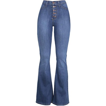 Damjeans Hög Midja Vida Ben Denim Jeans Tonårsflickor Utsvängda Jeans Stretch Hip Jeans Bootcut Boyfriend Jeans Baggy Jeans Casual Byxor (L)