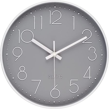 Tyst väggklocka, 12 tum batteridriven icke-tickande arabiska siffror klocka