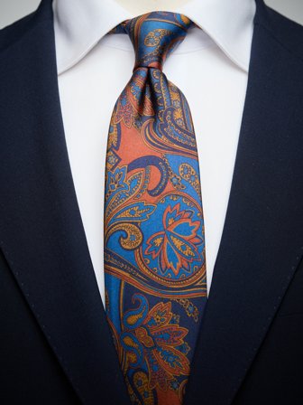 John Henric Men's Donkerblauwe Paisley Stropdas Size 7,5