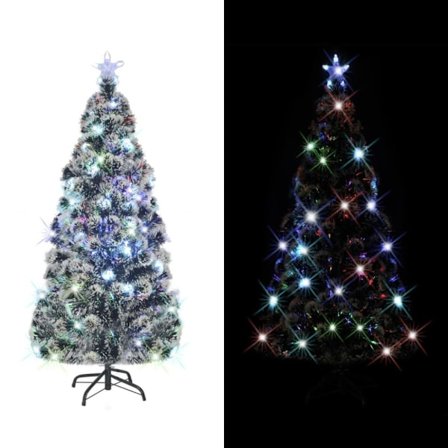 Förbelyst julgran med fot och LED 210 cm fiberoptik