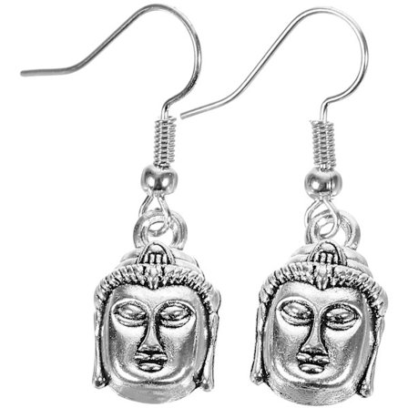1 par Buddha-øredobber, dinglende øredobber, dråpeøredobber, øredobber, dameøredobber (3.50X1.00X0.50CM, sølv)