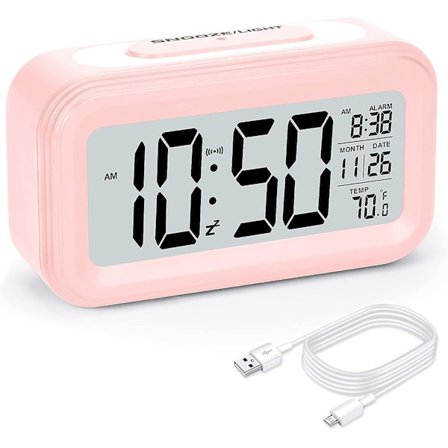 Digitalt vækkeur til soveværelser med USB-oplader, opgraderet 5,5" LCD-vækkeur til børn med smart nattelys, snooze, indendørstemperatur, skrivebordsur