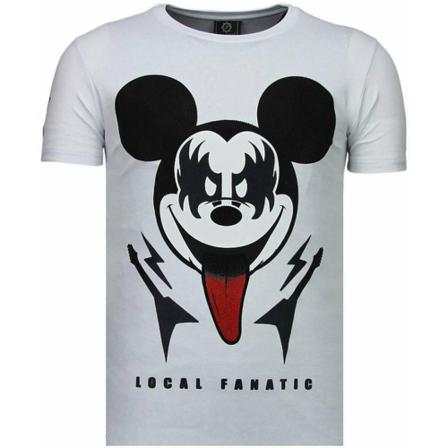 Local Fanatic Kiss My Mickey Rhinestone - T Shirt - 5771W vit, Herr, Herr, Storlek: S