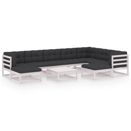Vidaxl Loungegrupp Med Dynor 10 Delar Vit Massiv Furu Vit