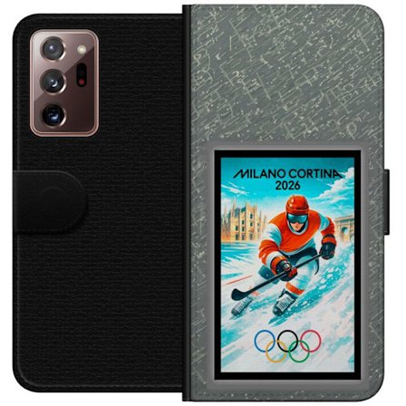 Yhteensopiva Lompakkokotelo Samsung Galaxy Note20 Ultra Curlingkuvitus pelaajilla ja kivillä jäällä, Milano Cortina 2026, lumisia roiskeita ja olympia