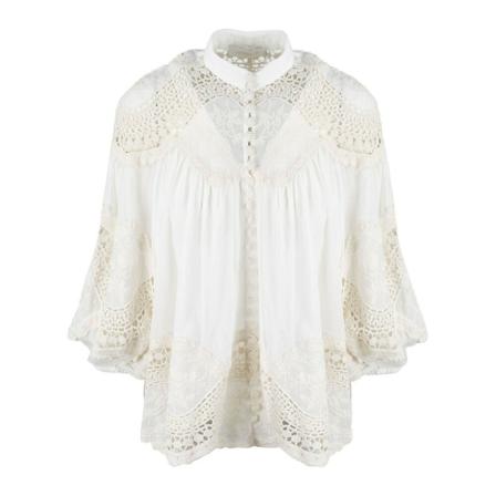 Zimmermann Pattie Embroidered Trim Bluse Hvid, Dame