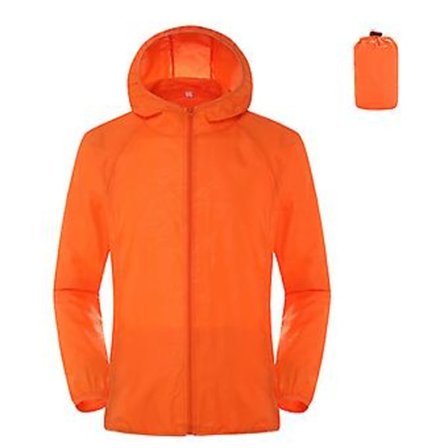 Vindjacka med huva, långa ärmar, krympbara manschetter, fickor, dragkedja, herr/dam, vattentät, solskydd (3XL Orange)